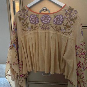 Free People-Embroidered Top-with Bell Sleeves-XS -Beautiful!!